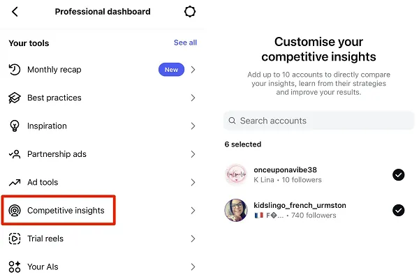 Tampilan fitur baru Instagram "Competitive Insight" yang bisa membantu brand dan digital agency untuk memantau performa competitor.